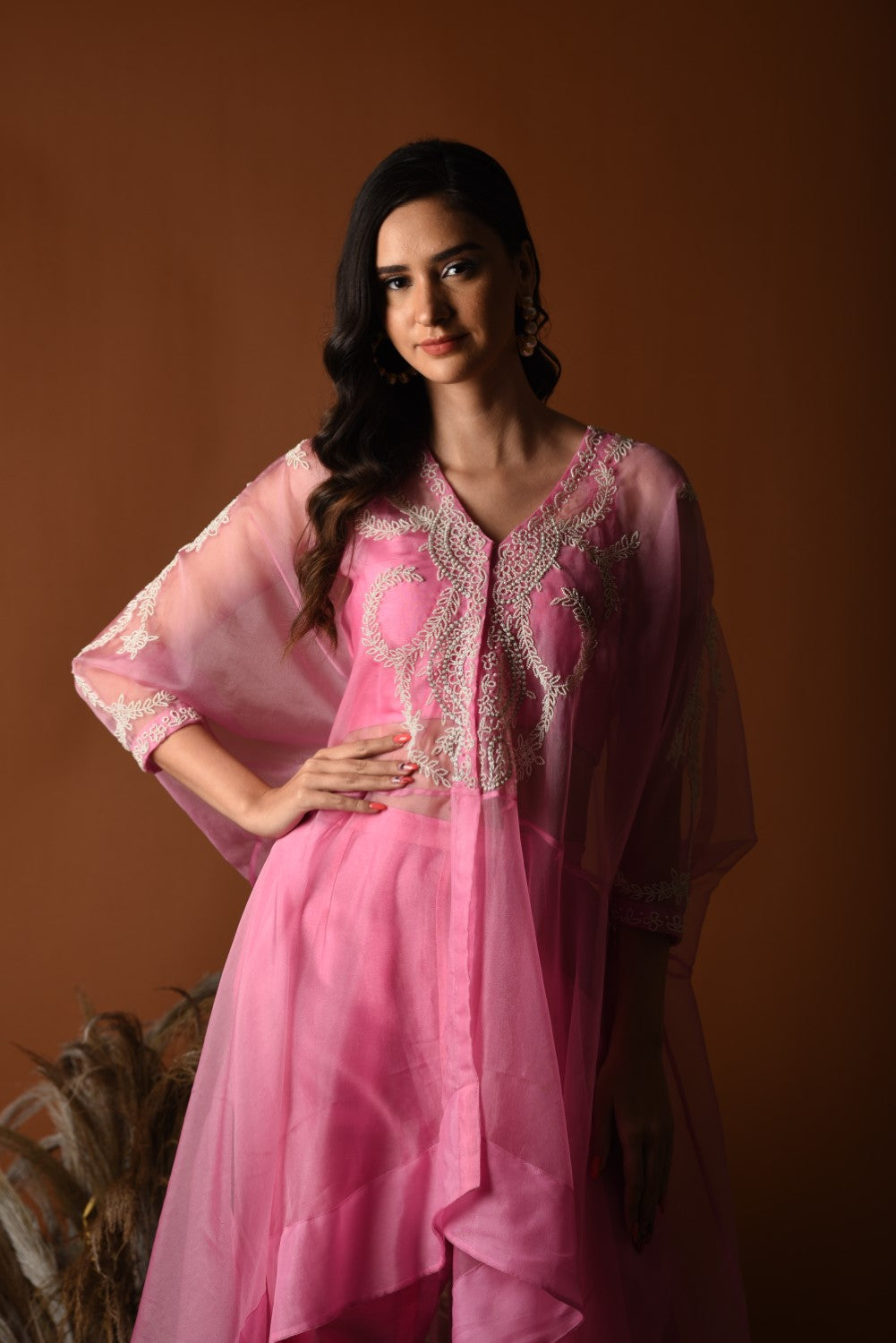 Pink beaded kaftan set