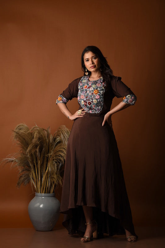 Coffee sequinned high-low gown