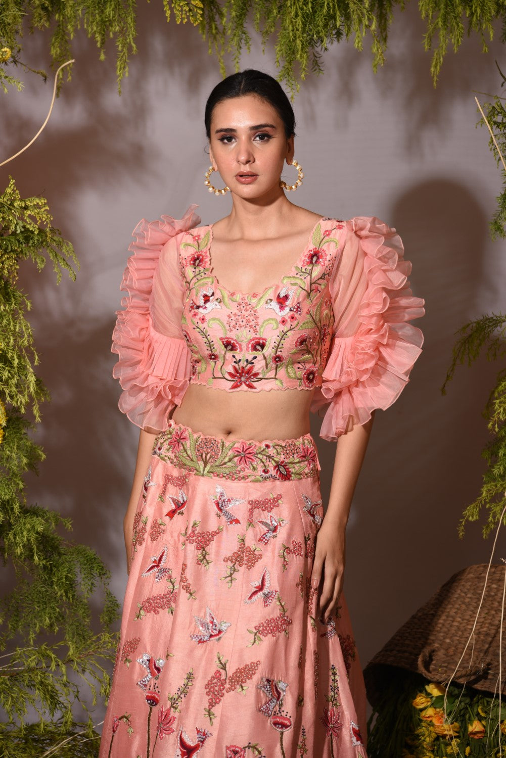 Peach embroidered  lehenga set