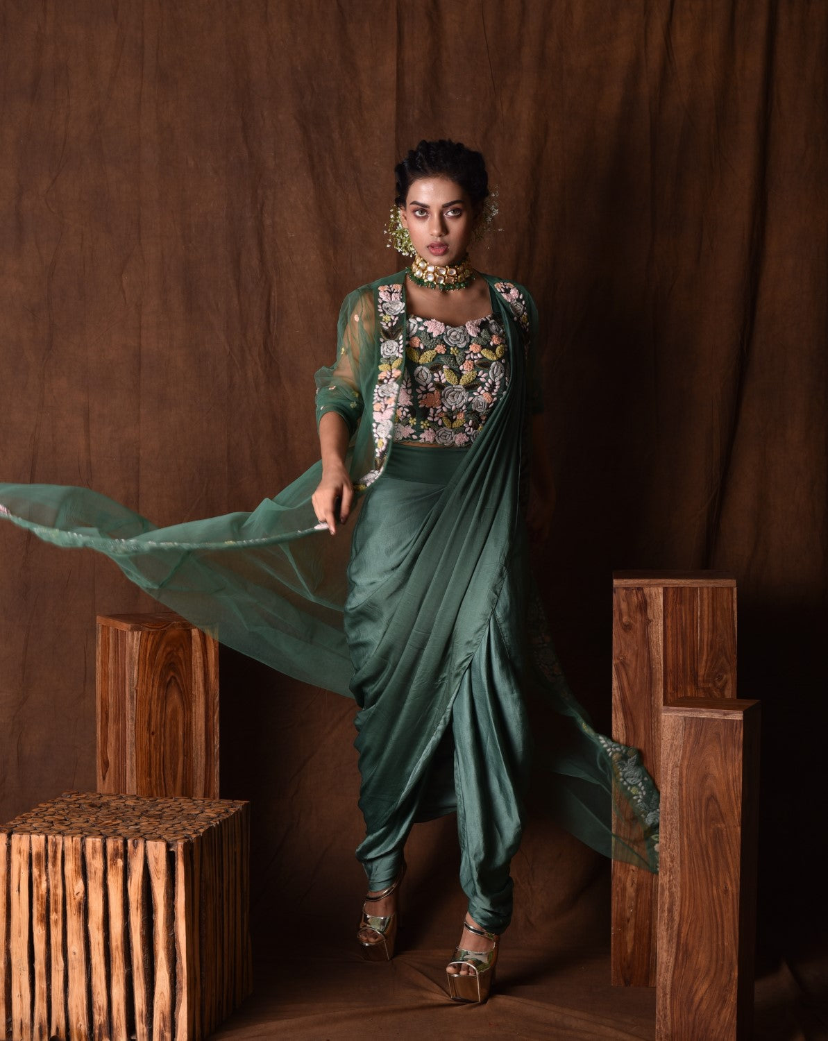 Bottle green dhoti pant set
