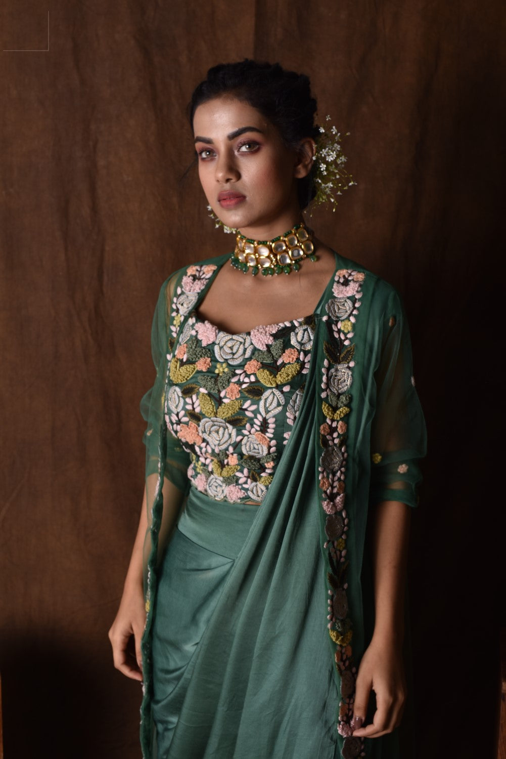Bottle green dhoti pant set