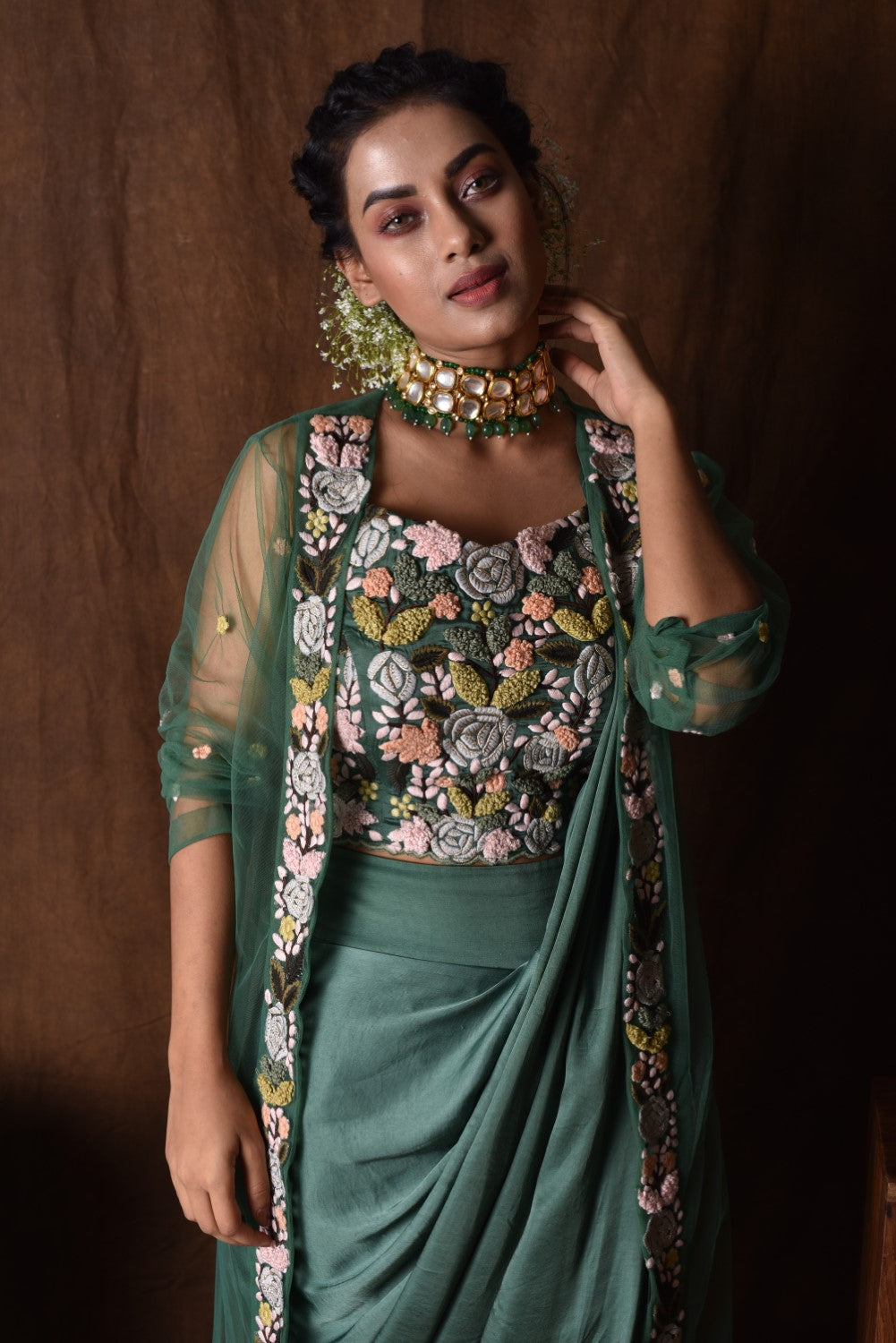 Bottle green dhoti pant set