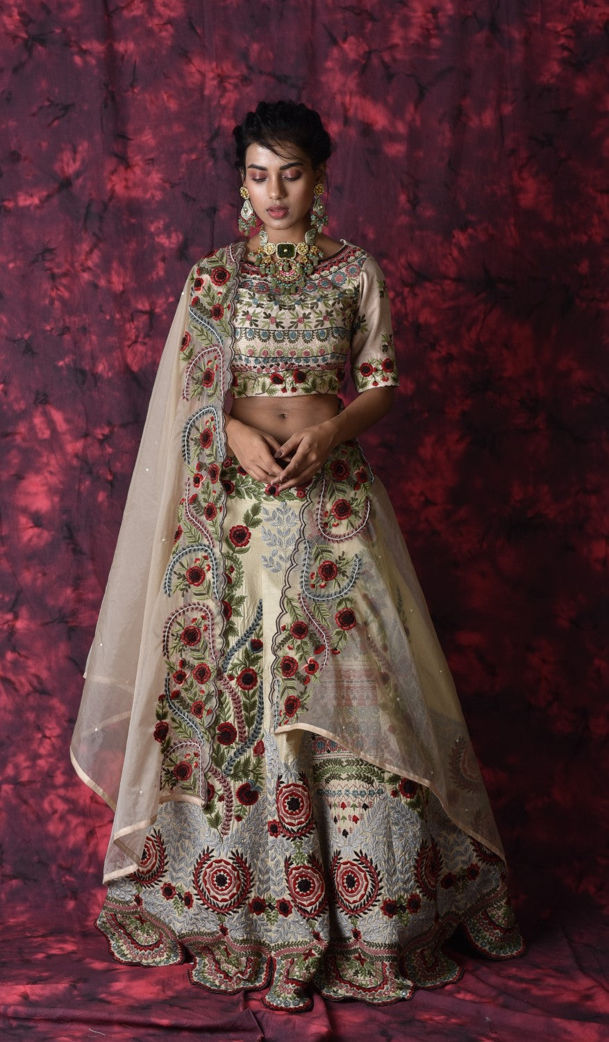 Beige embroidered lehenga set