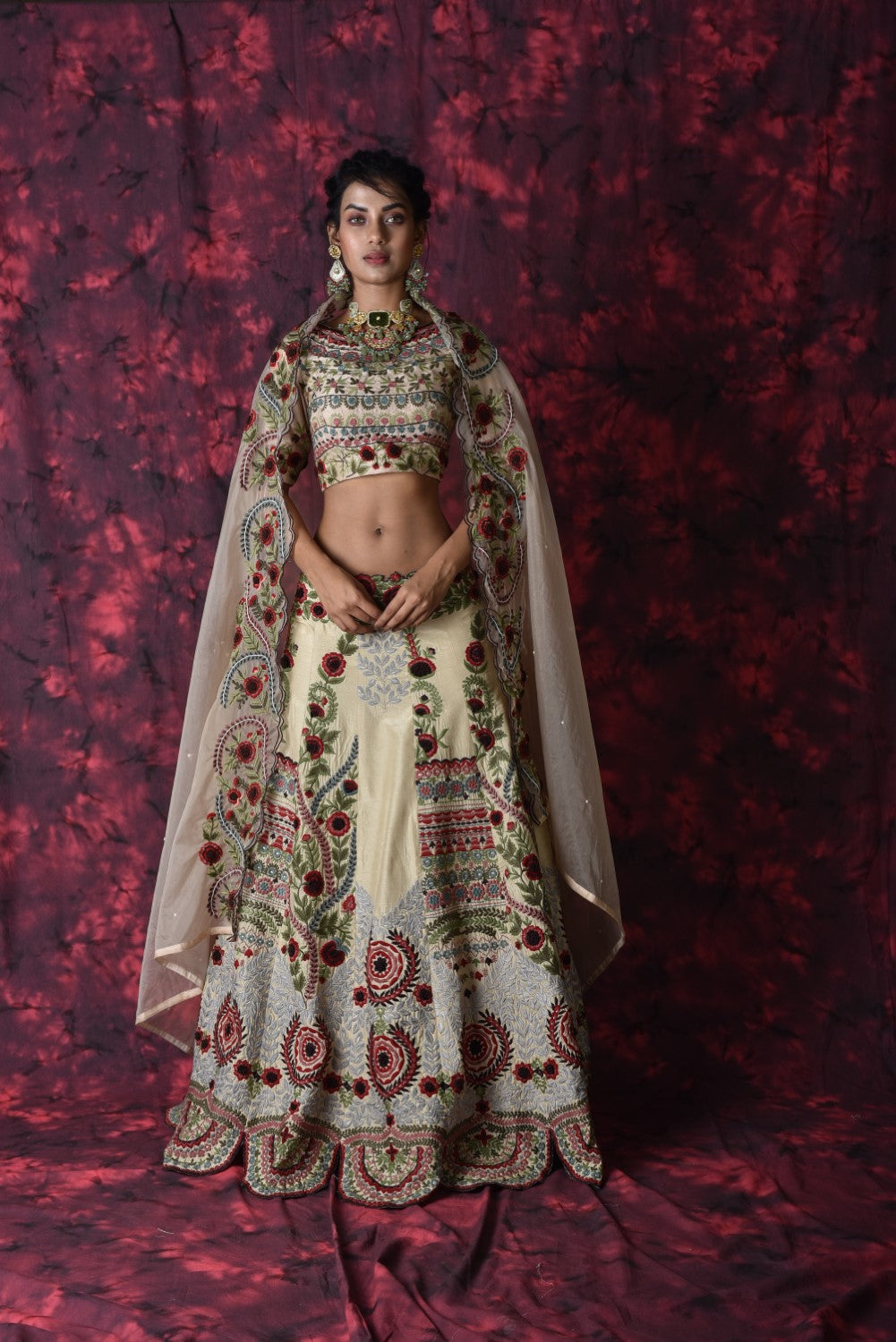Beige embroidered lehenga set