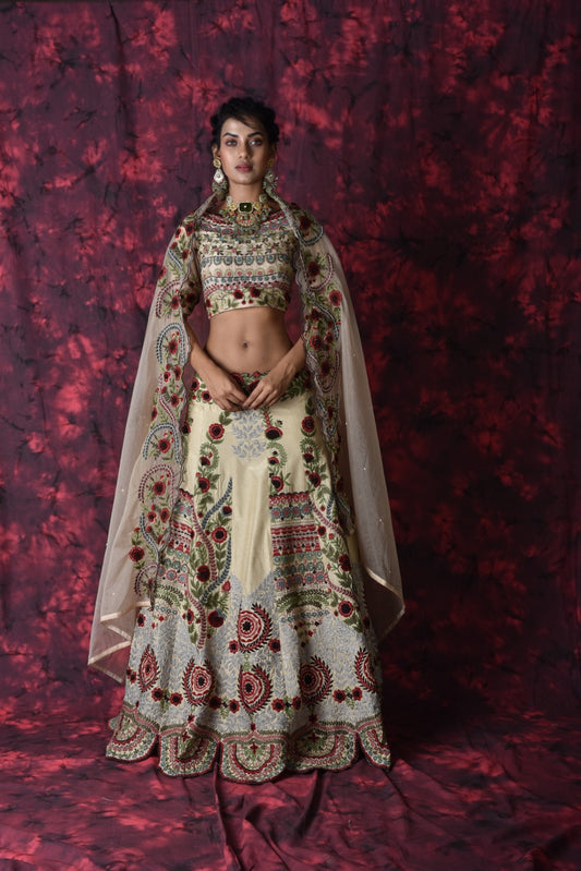 Beige embroidered lehenga set