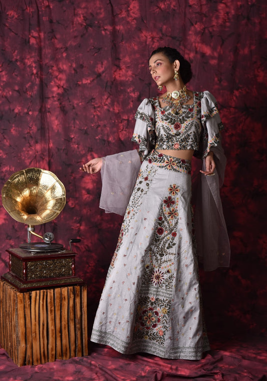 Ivory embroidered lehenga set