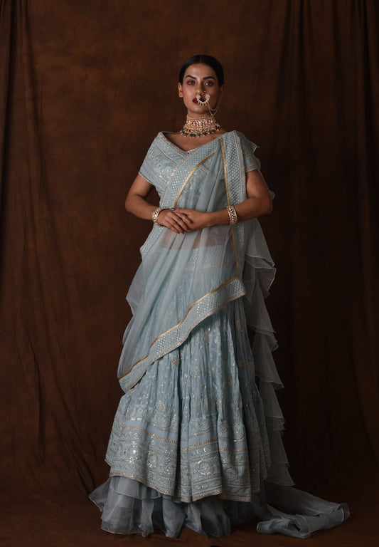 Powder Blue Chikankari Lehenga Set