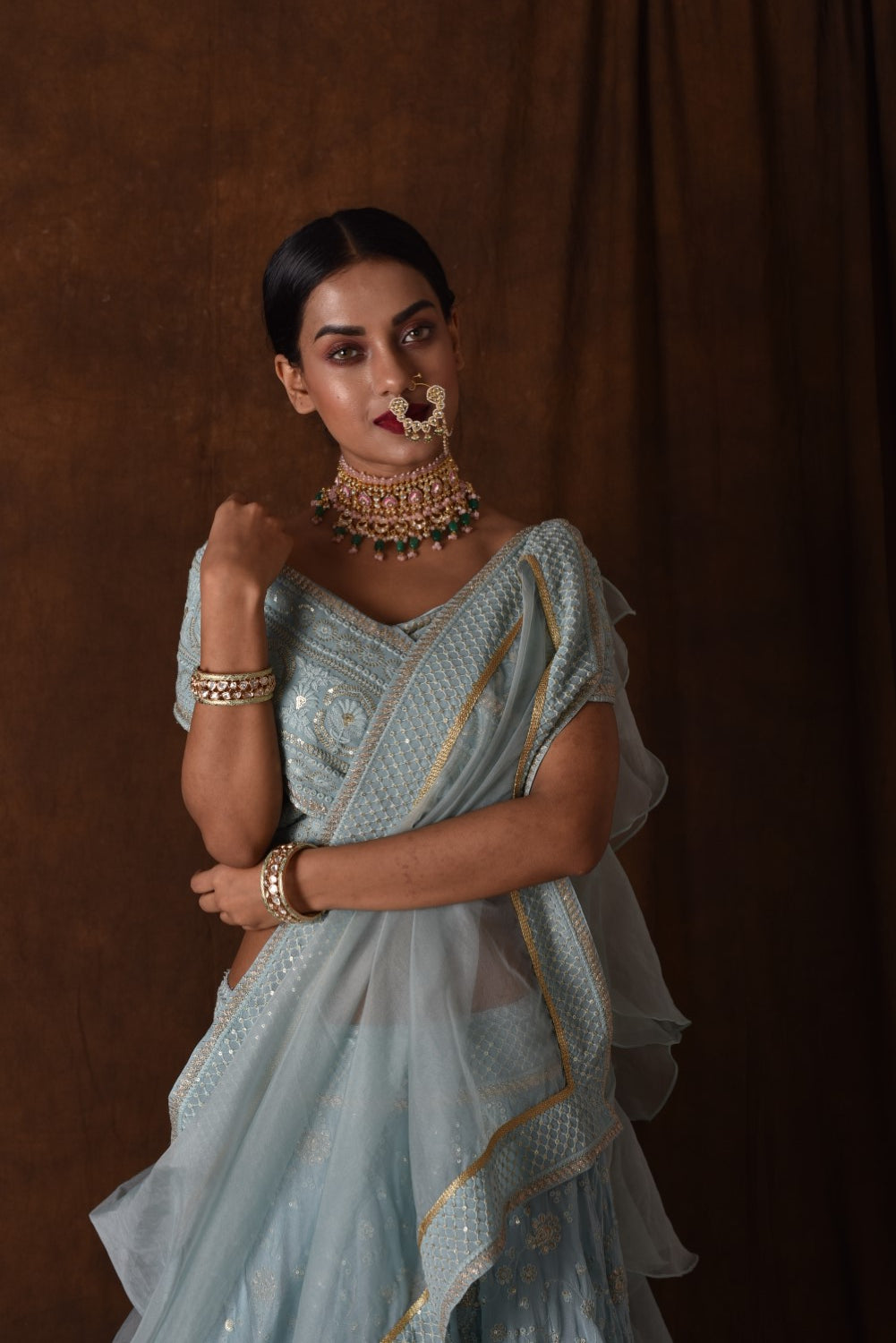 Powder Blue Chikankari Lehenga Set