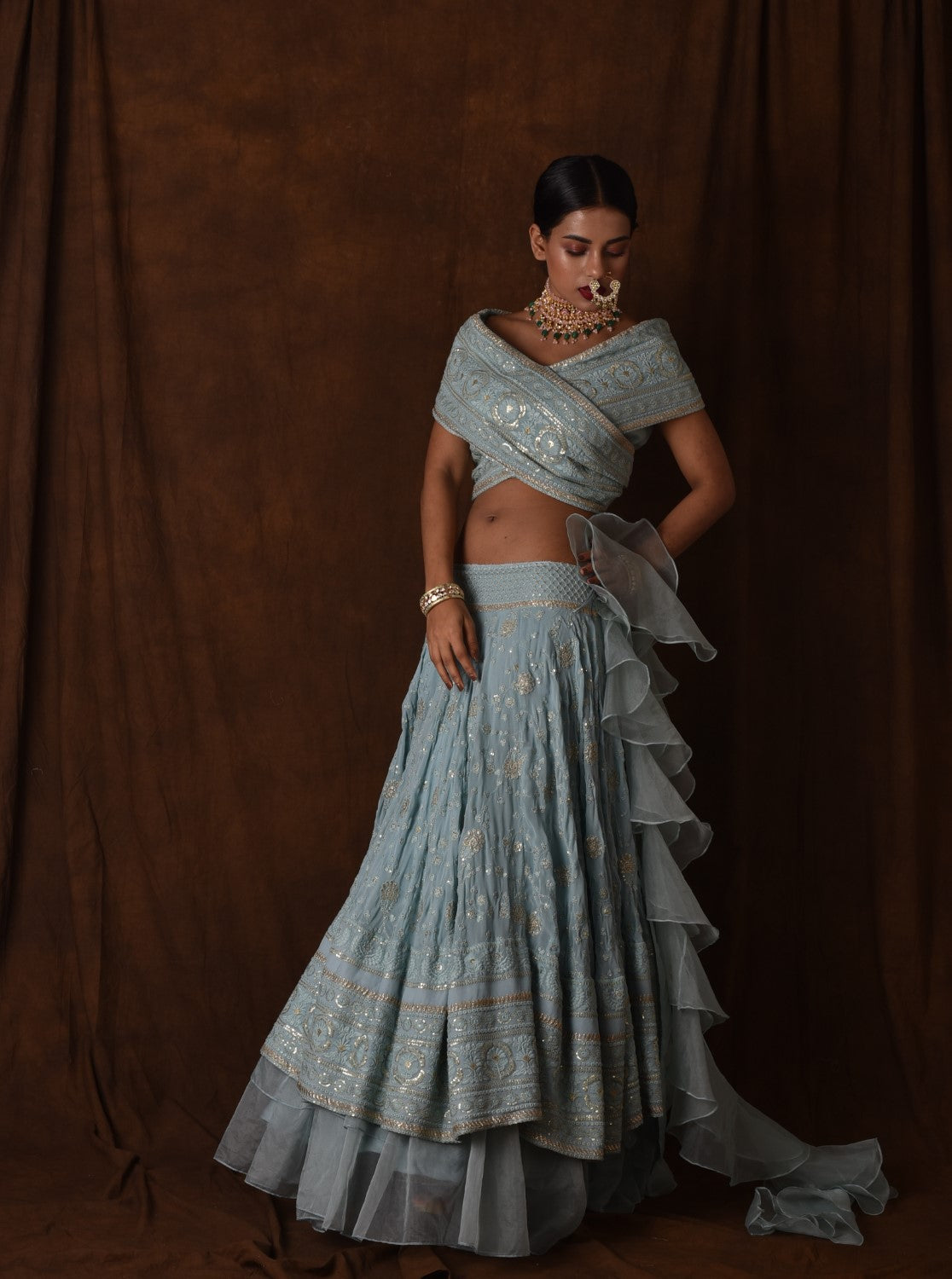 Powder Blue Chikankari Lehenga Set