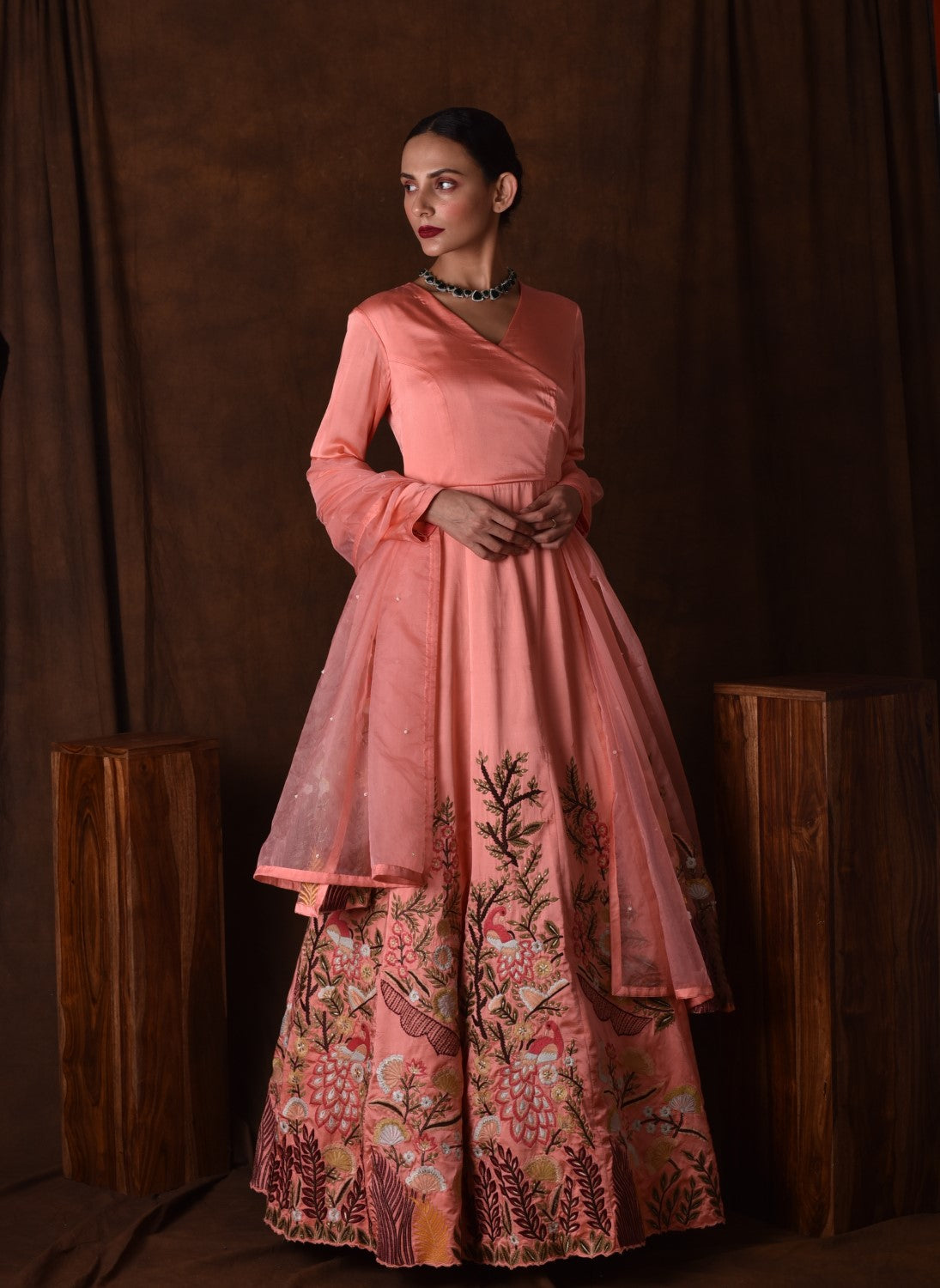 Blush Pink Tara Belted Anarkali Gown – Bhumika Sharma