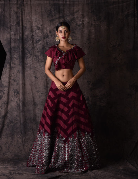 Wine Lehnga Set
