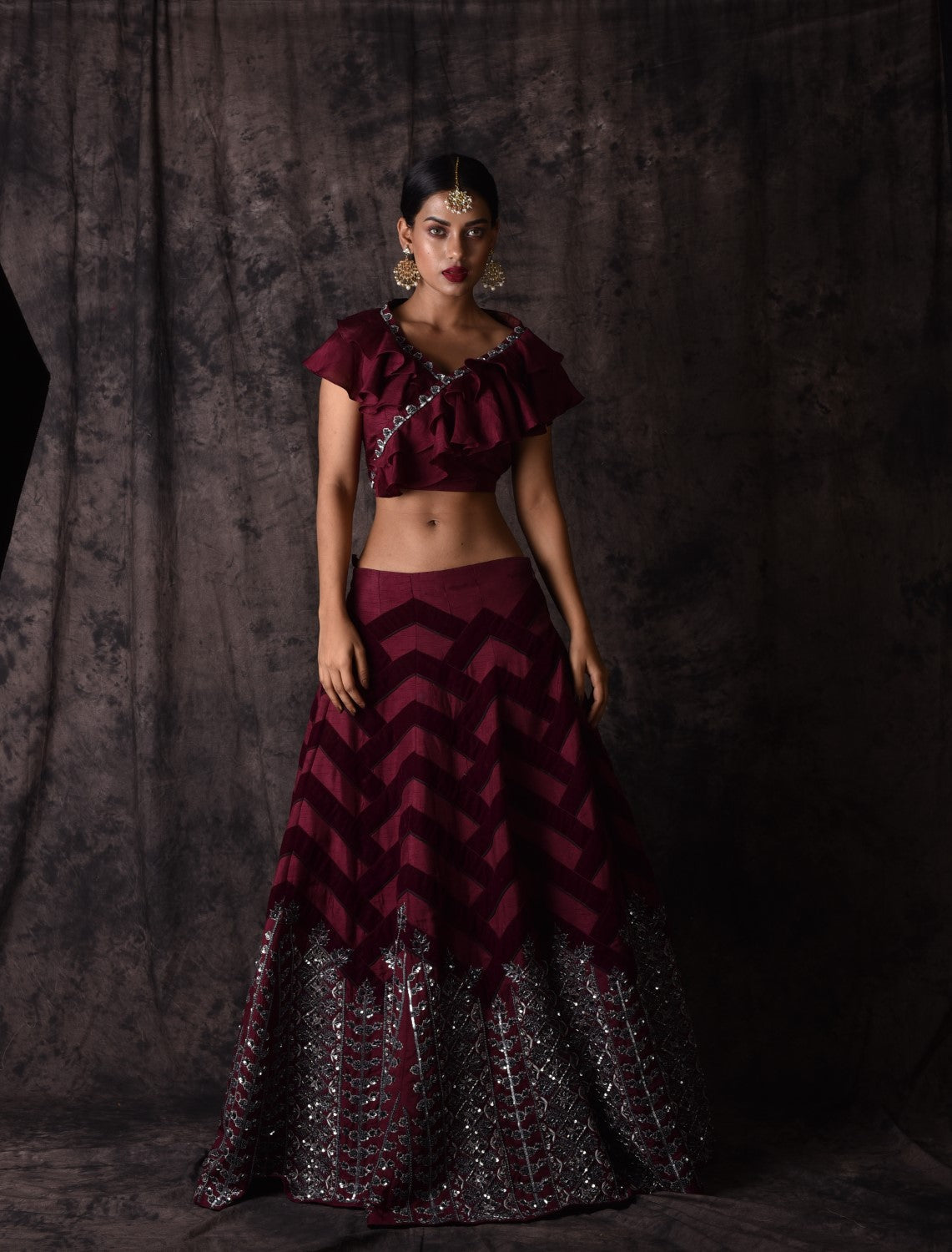 Wine Lehnga Set