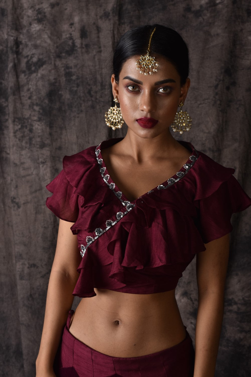 Wine Lehnga Set