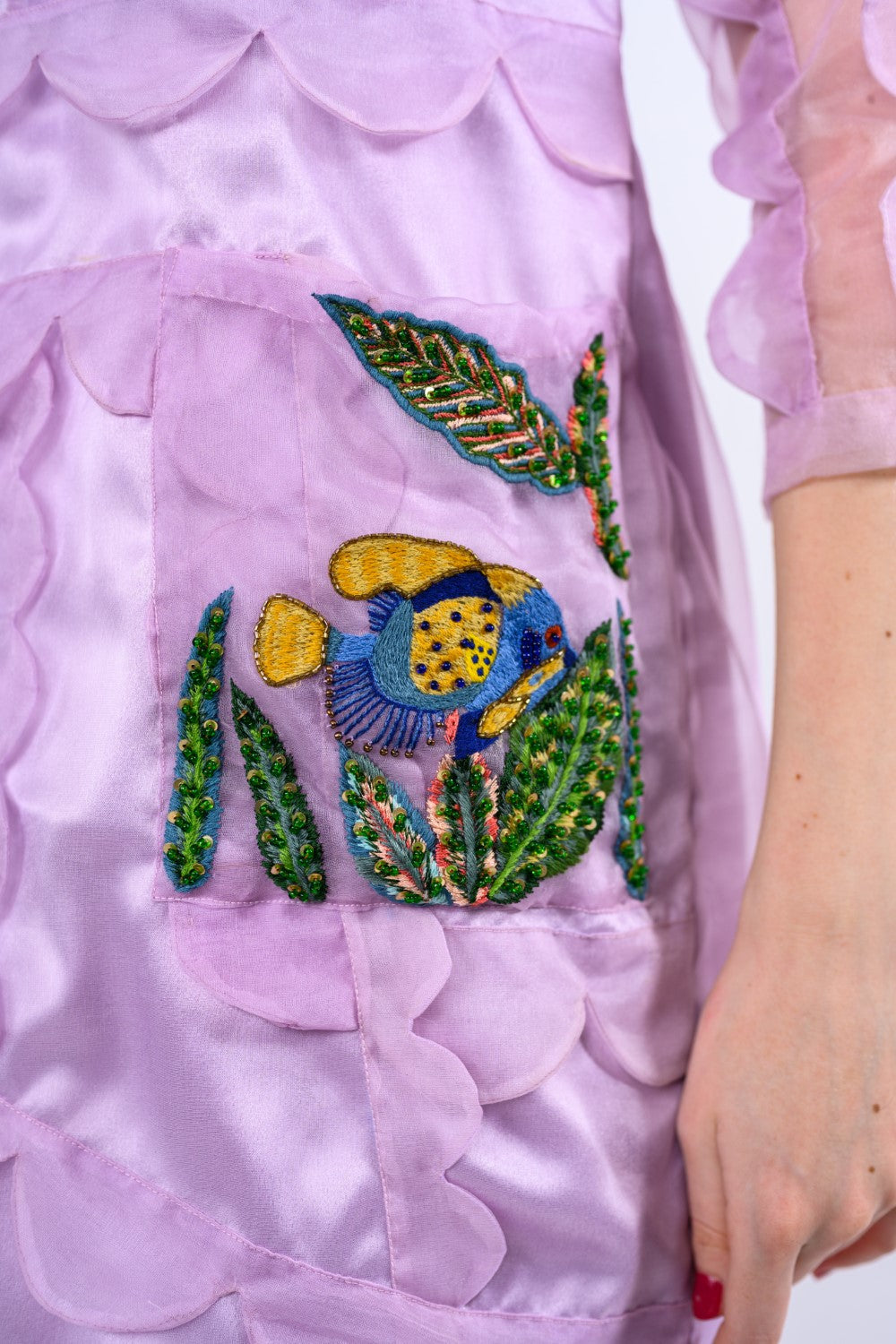 Scallop With Pocket Embroidery One Piece