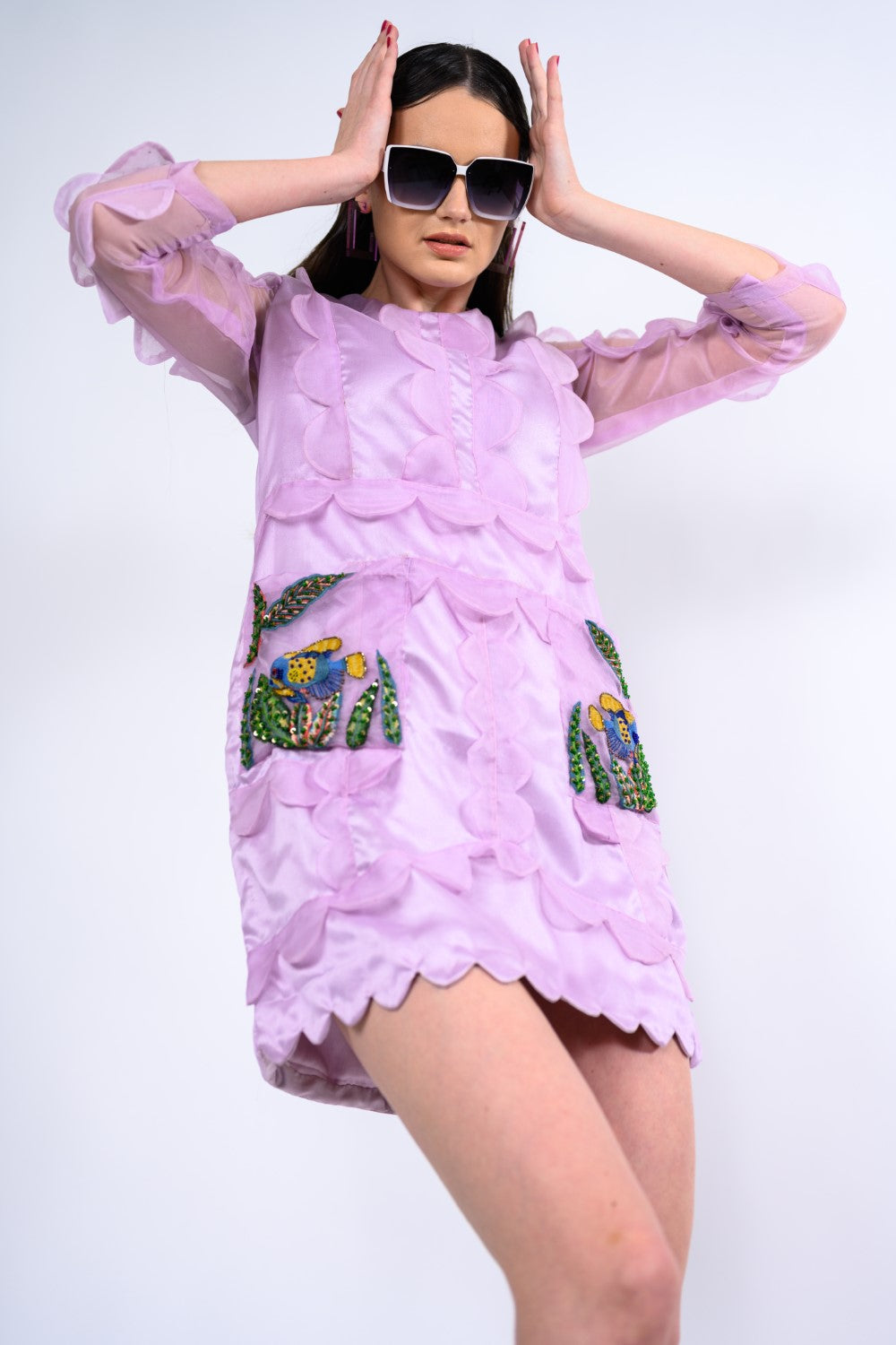 Scallop With Pocket Embroidery One Piece