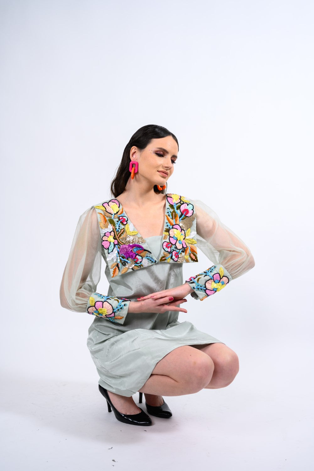 Embellished Collar A-line Dress