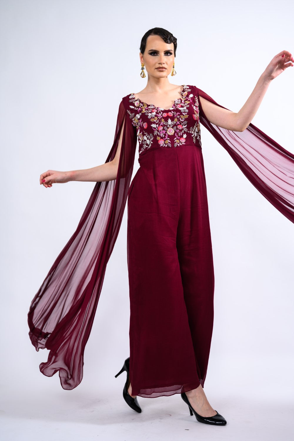 Long Veil Sleeves Embroidered Jumpsuit