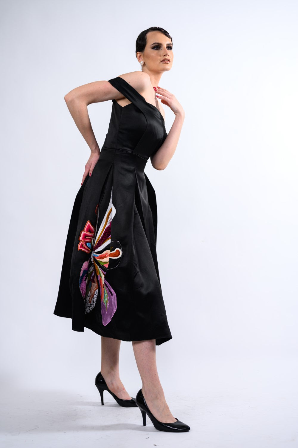 Buy BLACK SURPLICE-NECK THIGH-SLIT MAXI DRESS for Women Online in India