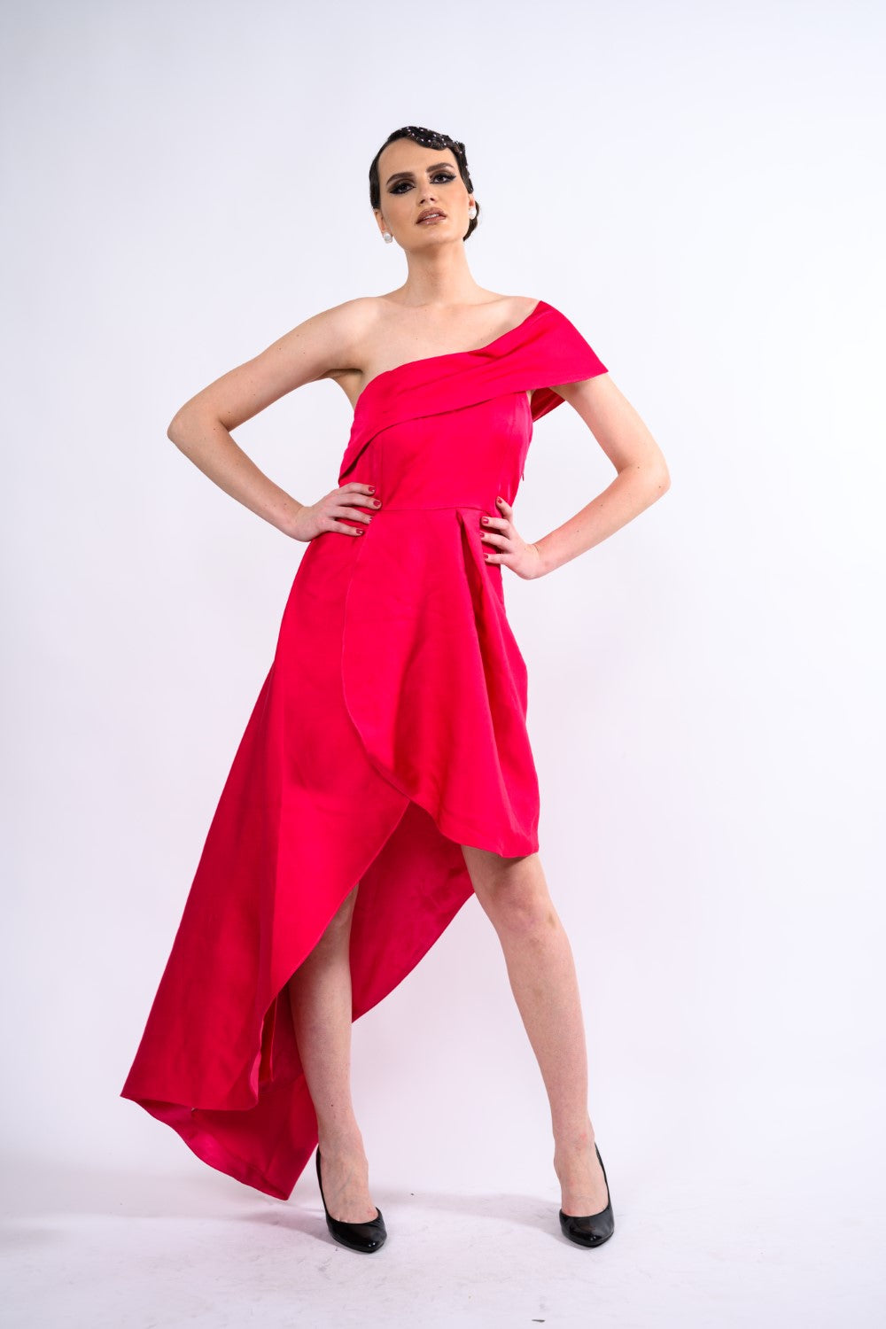 Magenta One-shoulder Asymmetric Dress