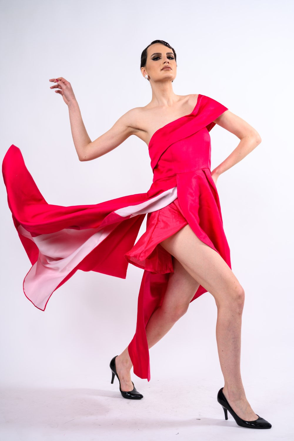 Magenta One-shoulder Asymmetric Dress