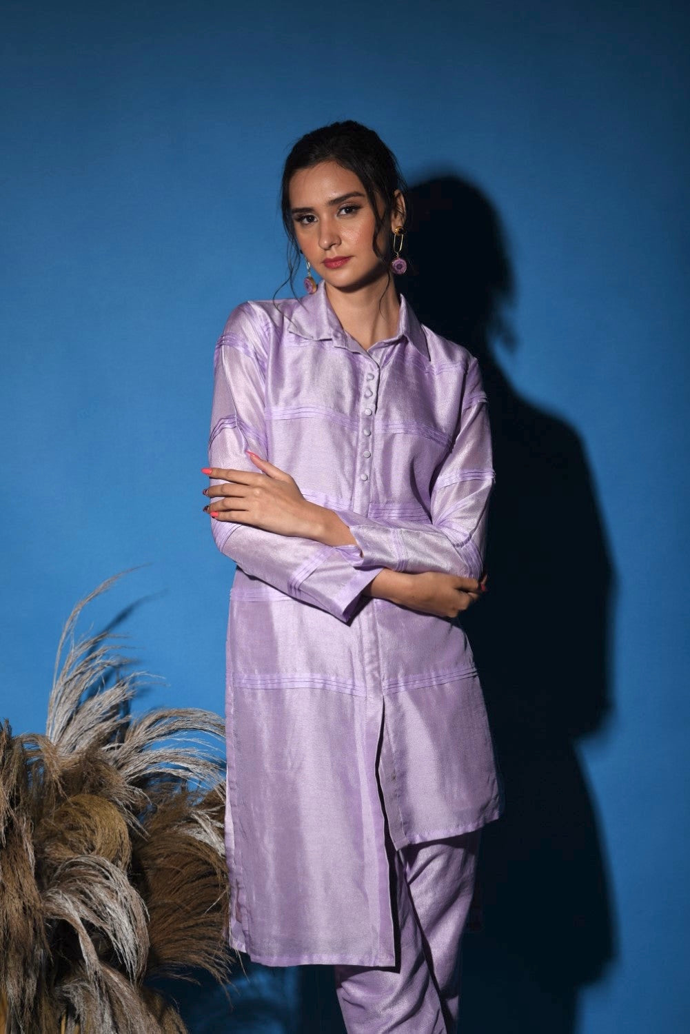 Lavender pintucks kurti set