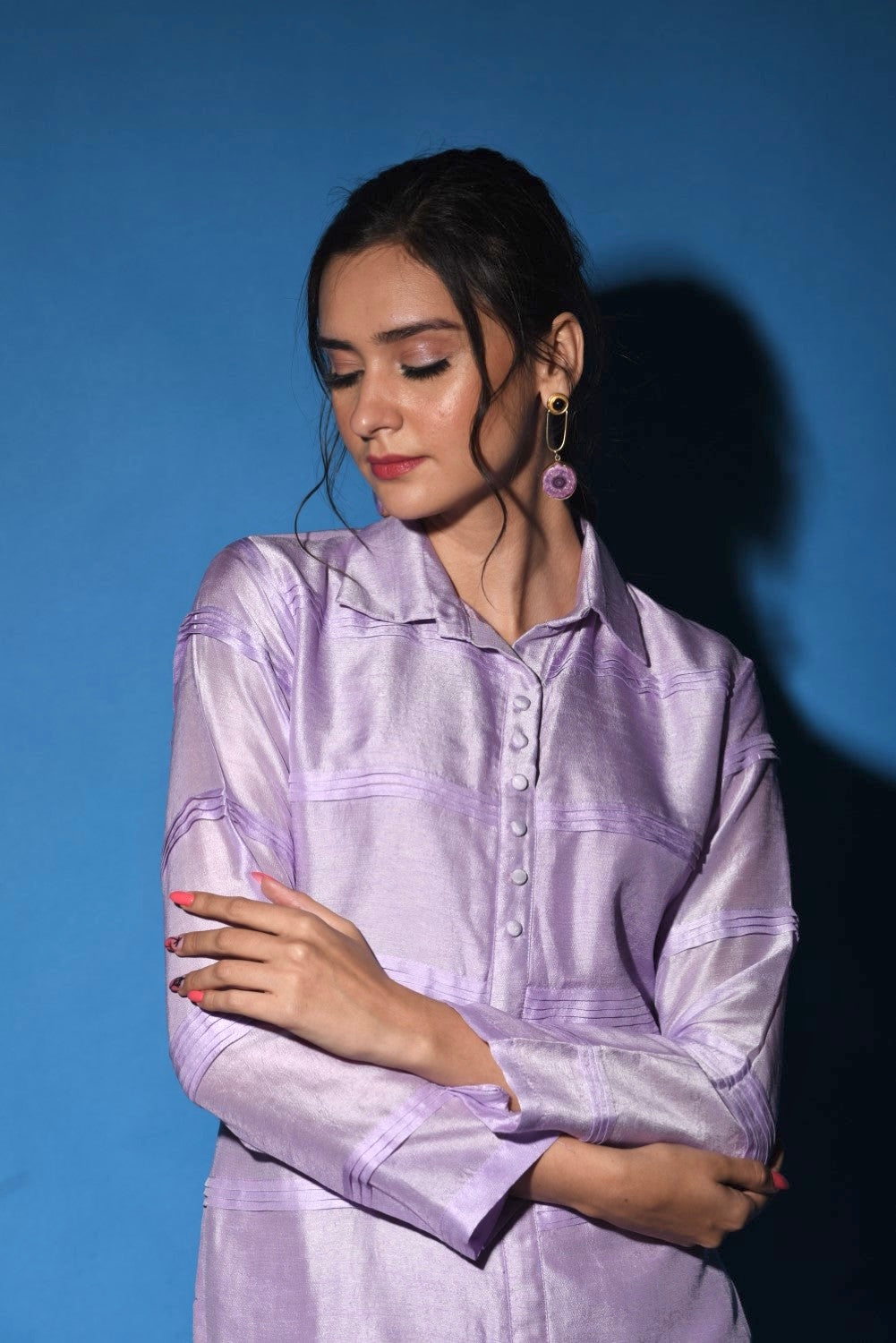 Lavender pintucks kurti set