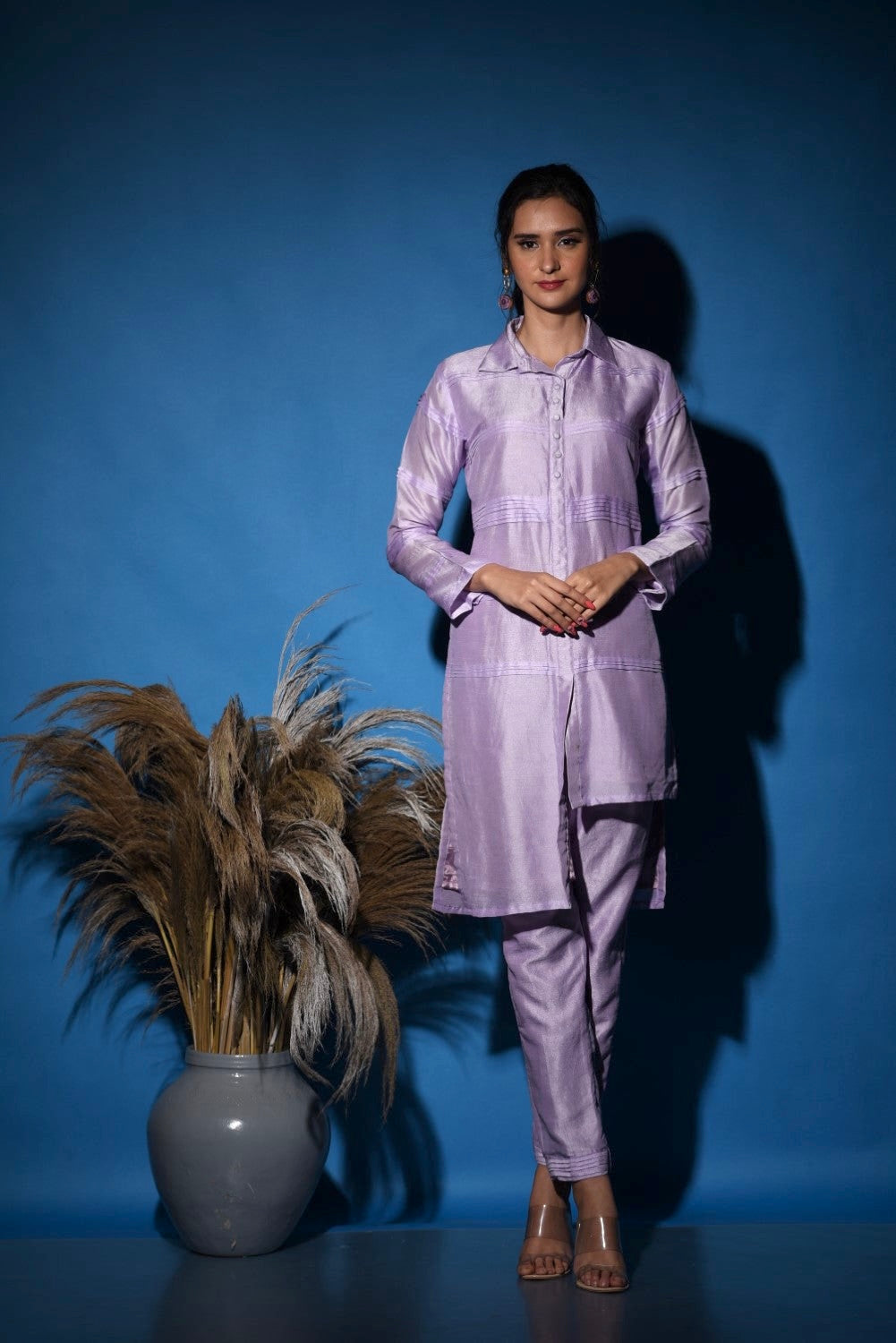 Lavender pintucks kurti set
