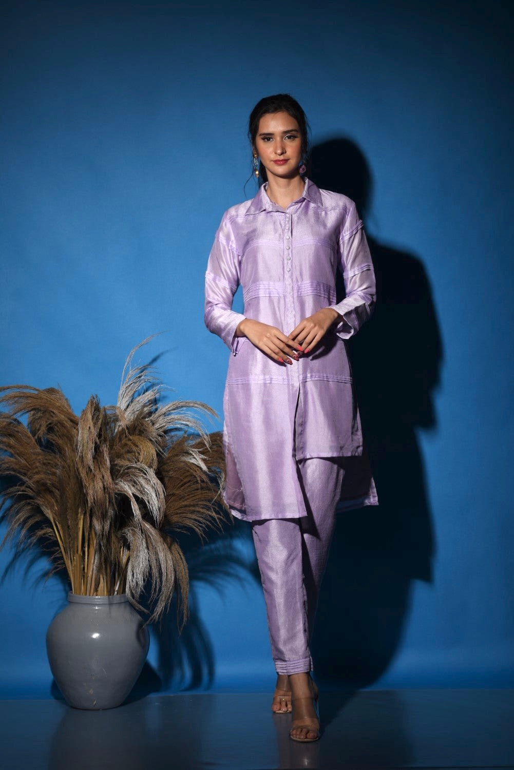 Lavender pintucks kurti set