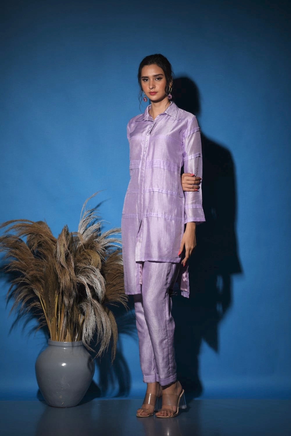 Lavender pintucks kurti set