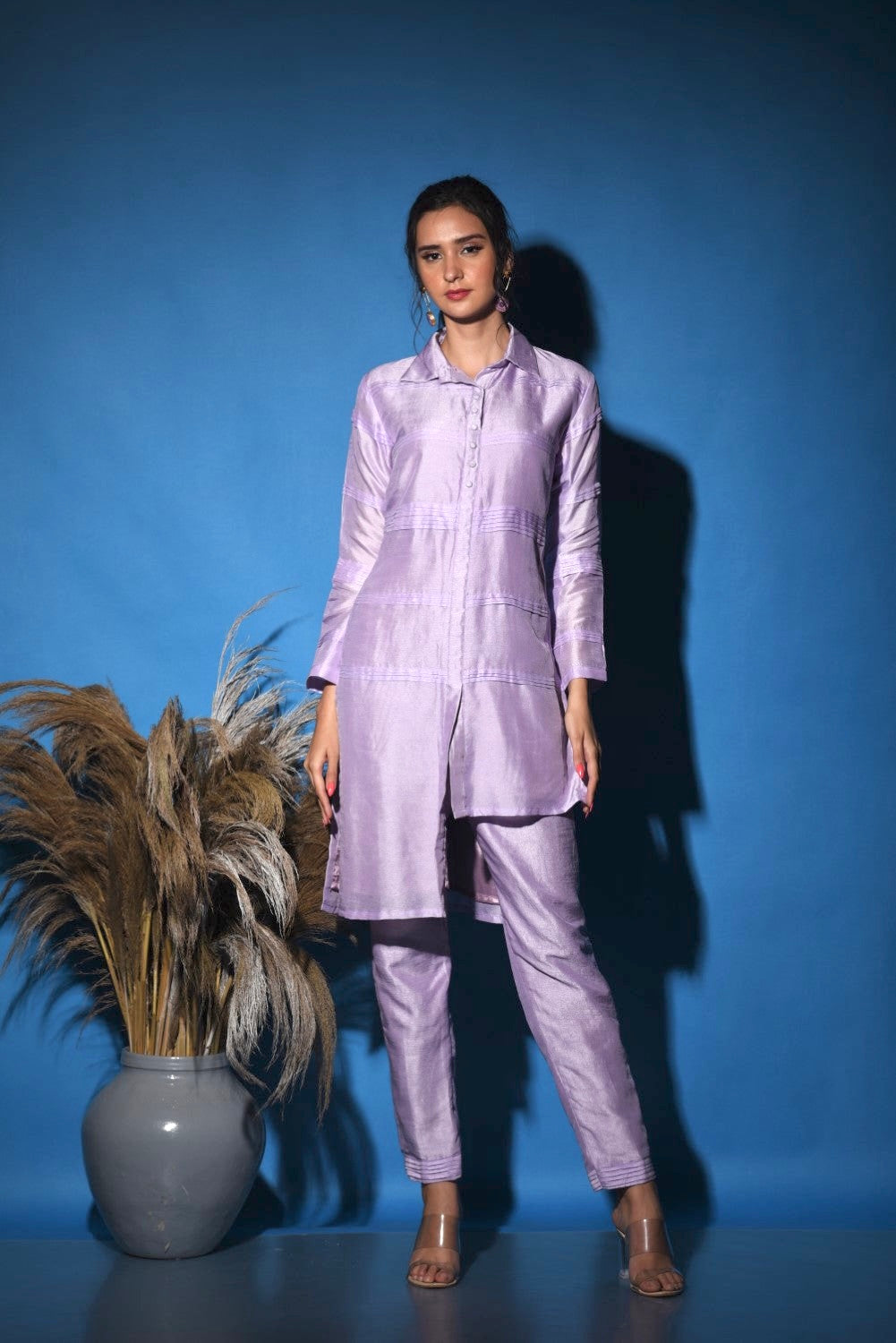 Lavender pintucks kurti set